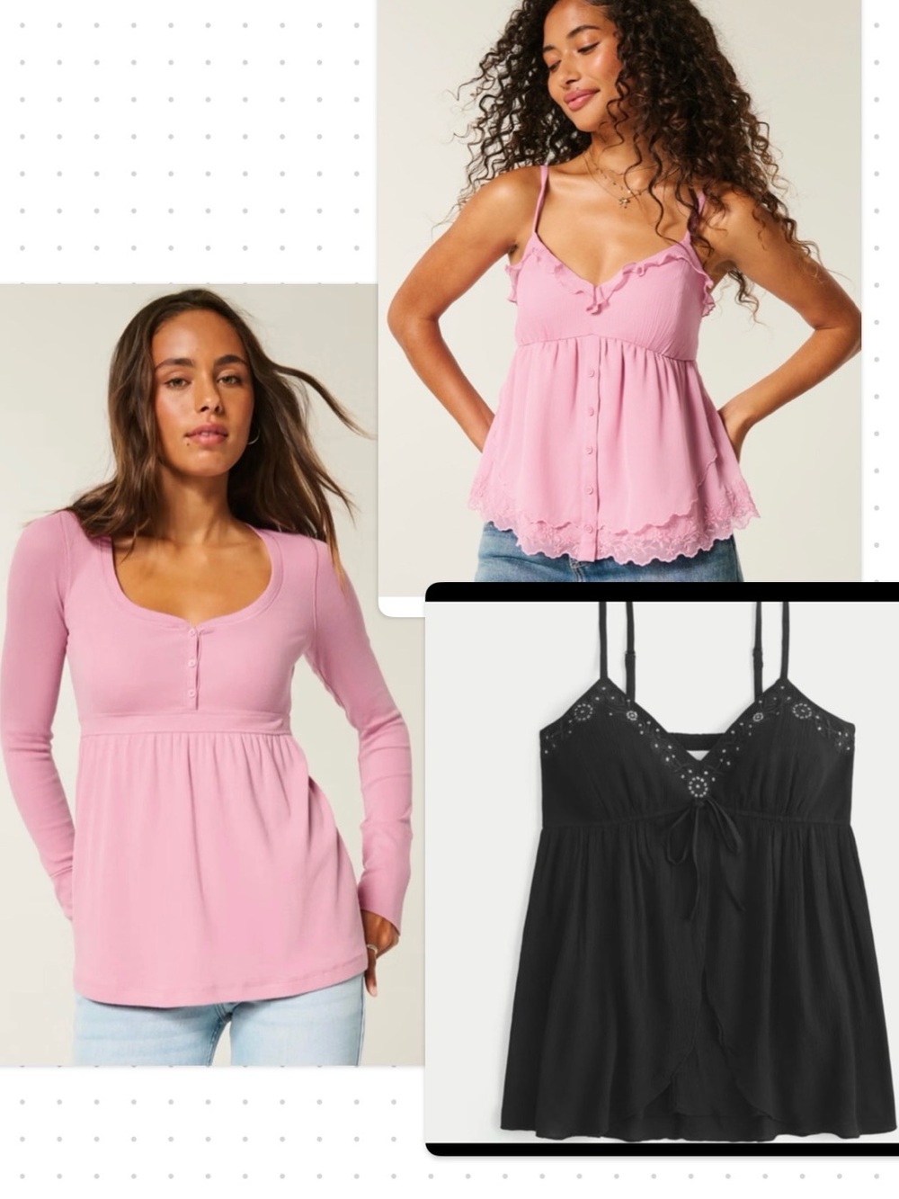 Hollister Women's Pink and Black Ruffle & Lace Cami Tops (Pack)
